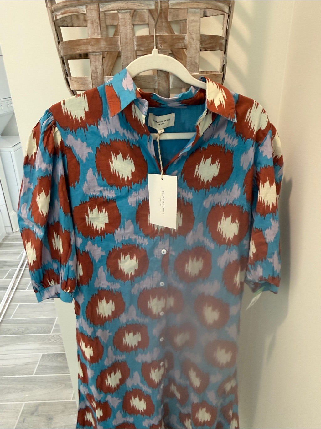 Elizabeth And James Teal, Rust & Cream Patterned Midi Dress